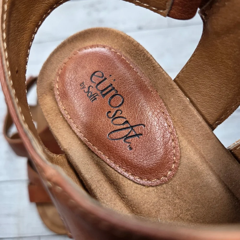 Eurosoft Sadra Wedge Sandals Strappy Cork Heel Womens 8.5M Tan Brown ES0022300